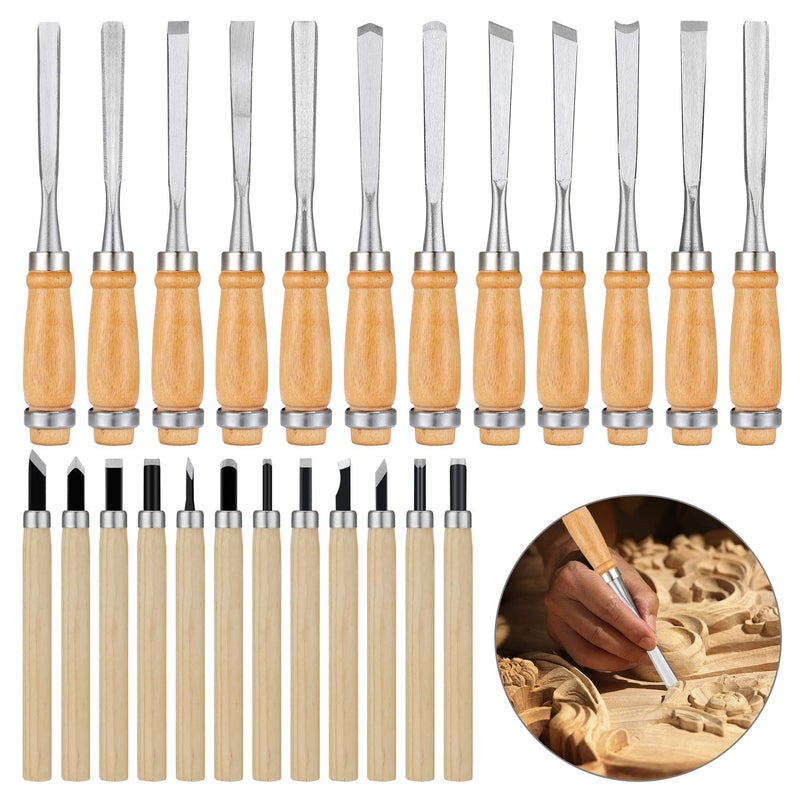 Calary 24Pcs Wood Carving Chisel Set - Kit Including Small and Large Size Wood Carver Set - Image 1